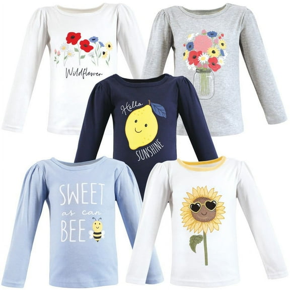 Hudson Baby Infant and Toddler Girl Long Sleeve T-Shirts, Wildflowers, 12-18 Months