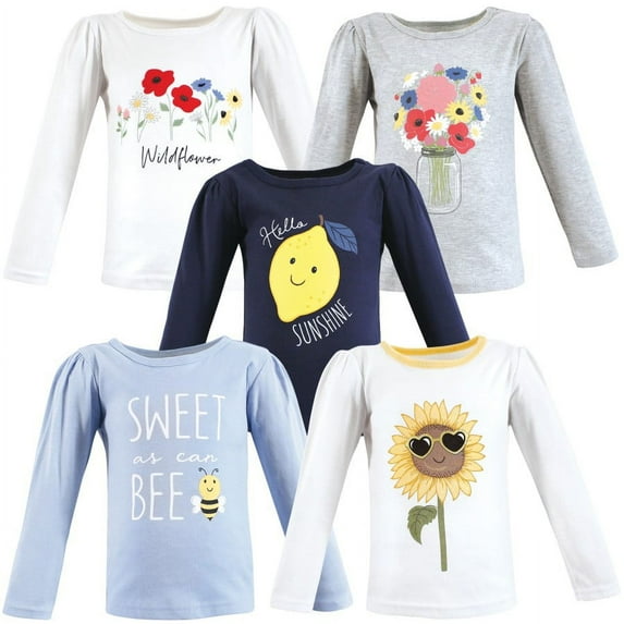 Hudson Baby Infant and Toddler Girl Long Sleeve T-Shirts, Wildflowers, 5 Toddler