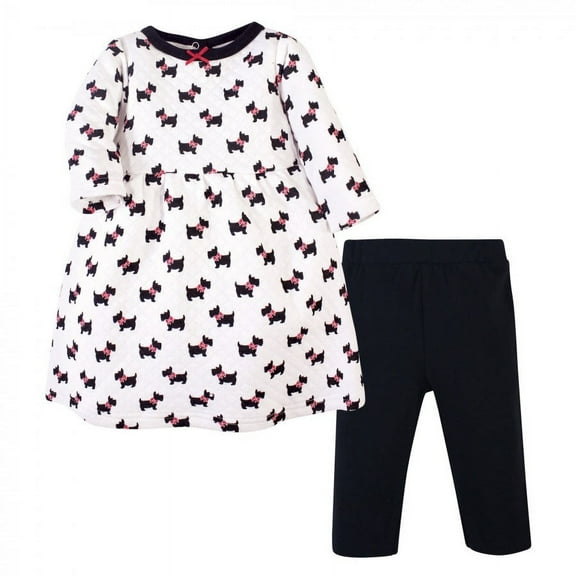 Hudson Baby Infant and Toddler Girl Quilted Cotton Long-Sleeve Dress and Leggings 2pc Set, Scottie Dog, 3 Toddler