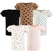 Hudson Baby Infant and Toddler Girl Short Sleeve T-Shirts, Cinnamon Pink Prints, 6-12 Months