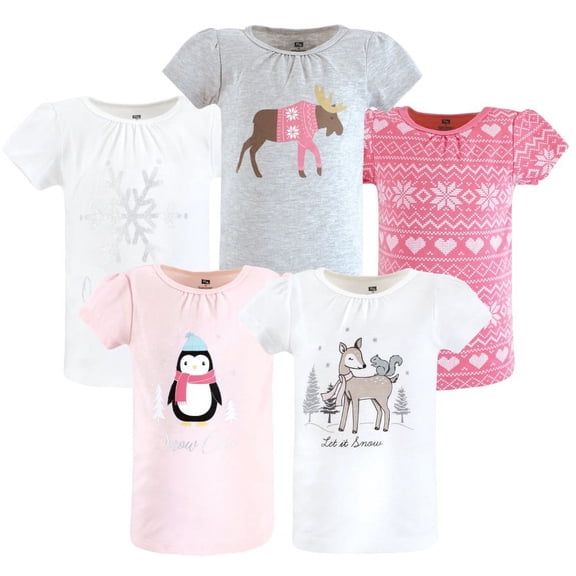 Hudson Baby Infant and Toddler Girl Short Sleeve T-Shirts, Girl Winter Animals, 18-24 Months