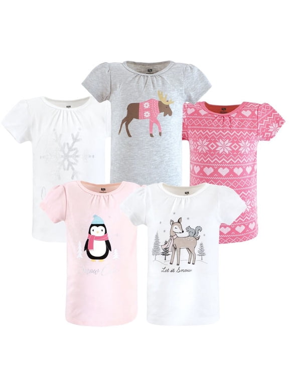 Infant and Toddler Girl Short Sleeve T-Shirts, Girl Winter Animals, 18-24 Months