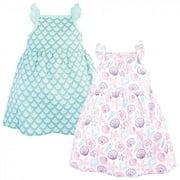 Hudson Baby Infant and Toddler Girl Sleeveless Cotton Dresses 2pk, Sea Shells, 2 Toddler