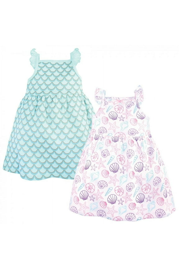 Infant and Toddler Girl Sleeveless Cotton Dresses 2pk, Sea Shells, 5 Toddler