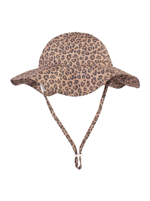 Infant and Toddler Girl Sun Protection Hat, Brown Leopard, 6-18 Months