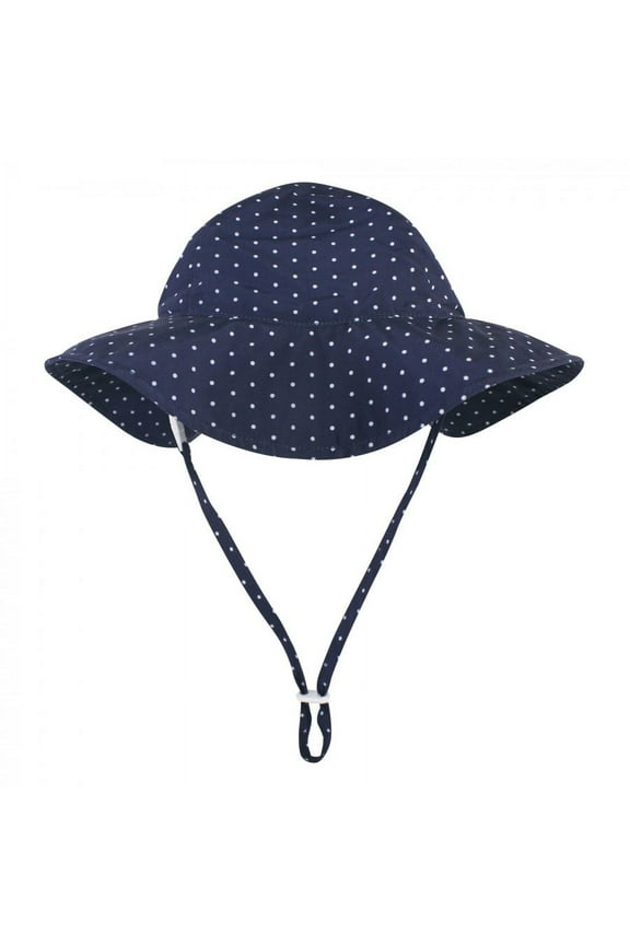 Infant and Toddler Girl Sun Protection Hat, Navy Blue Dot, 6-18 Months