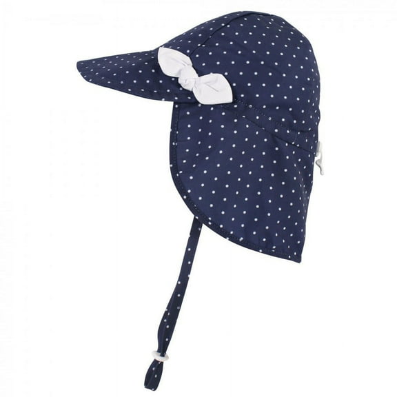 Hudson Baby Infant and Toddler Girl Sun Protection Hat, Navy Dot, 0-6 Months