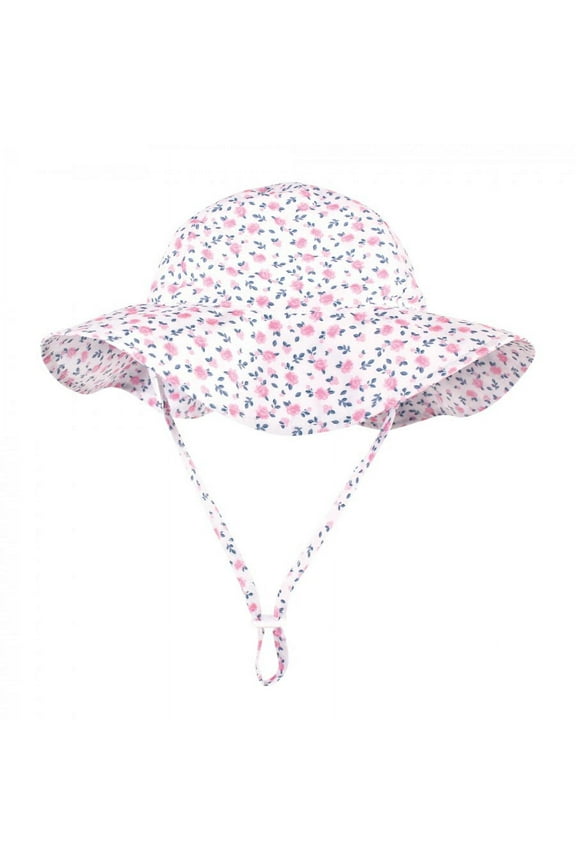Infant and Toddler Girl Sun Protection Hat, Pink Berry Floral, 6-18 Months