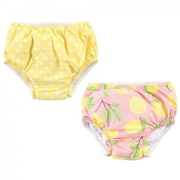 Hudson Baby Infant and Toddler Girl Swim Diapers, Pink Lemons, 0-6 Months