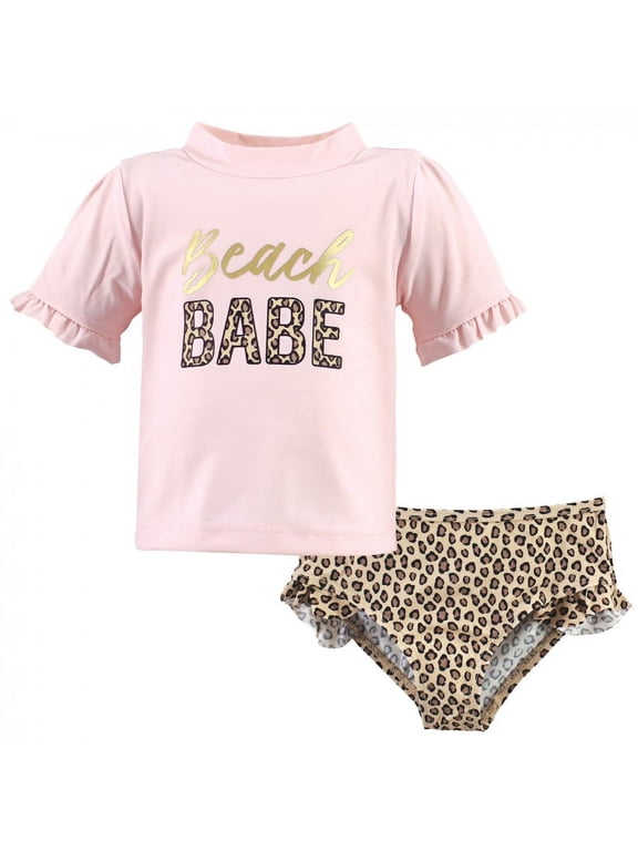 Infant and Toddler Girl Swim Rashguard Set, Beach Babe, 2 Toddler