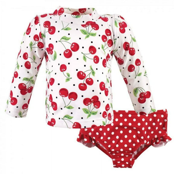 Hudson Baby Infant and Toddler Girl Swim Rashguard Set, Cherries, 2 Toddler