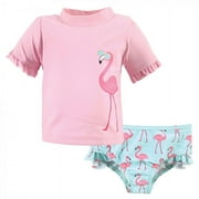 Hudson Baby Infant and Toddler Girl Swim Rashguard Set, Flamingo, 3-6 Months