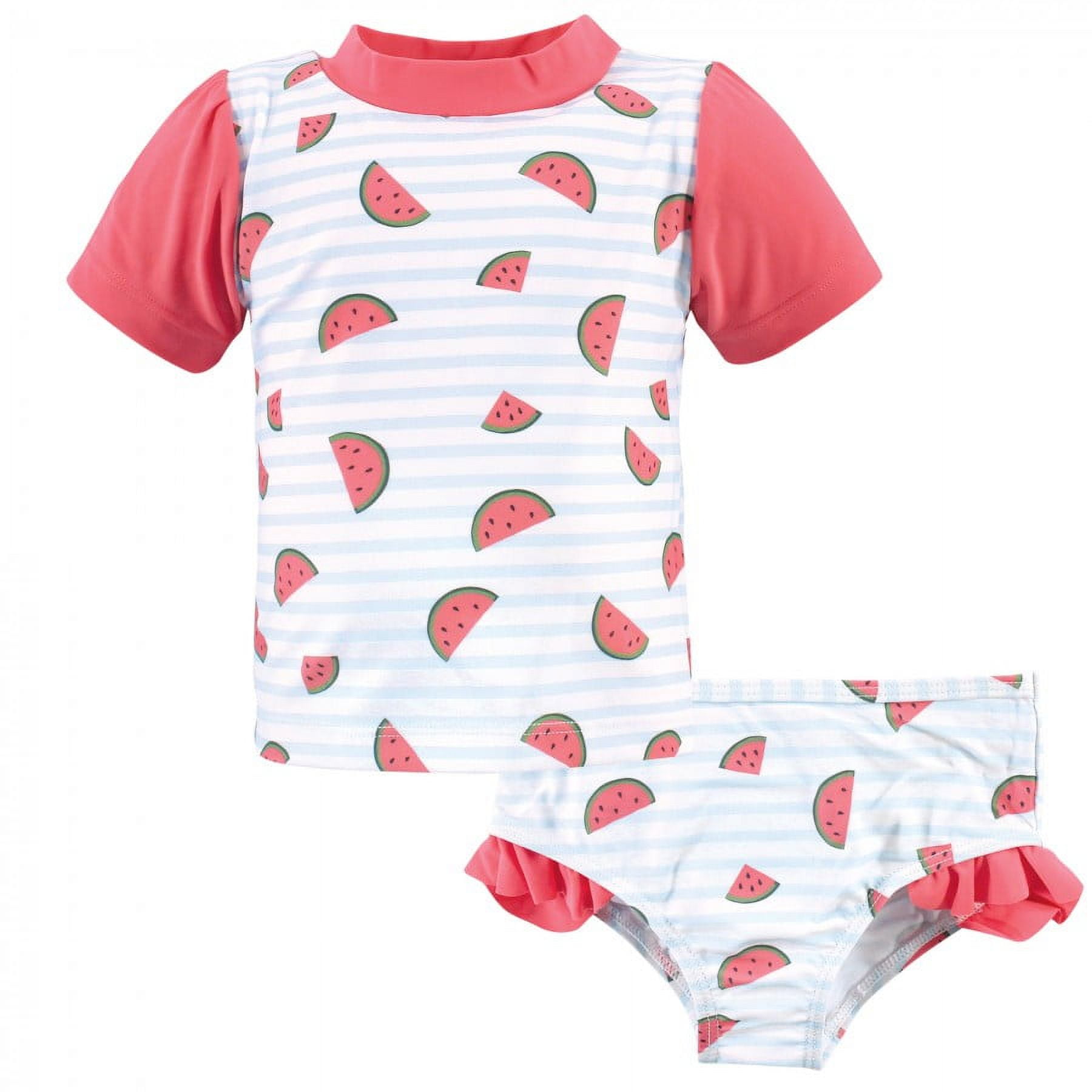 Hudson Baby Infant and Toddler Girl Swim Rashguard Set, Watermelon, 12