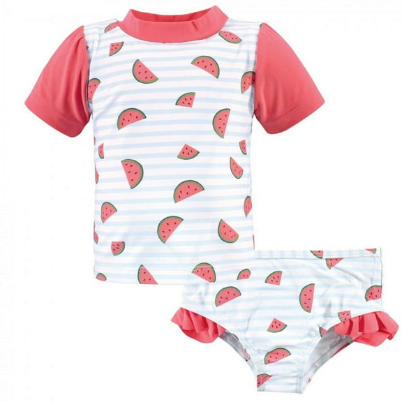 Hudson Baby Infant and Toddler Girl Swim Rashguard Set, Watermelon, 3-6 Months