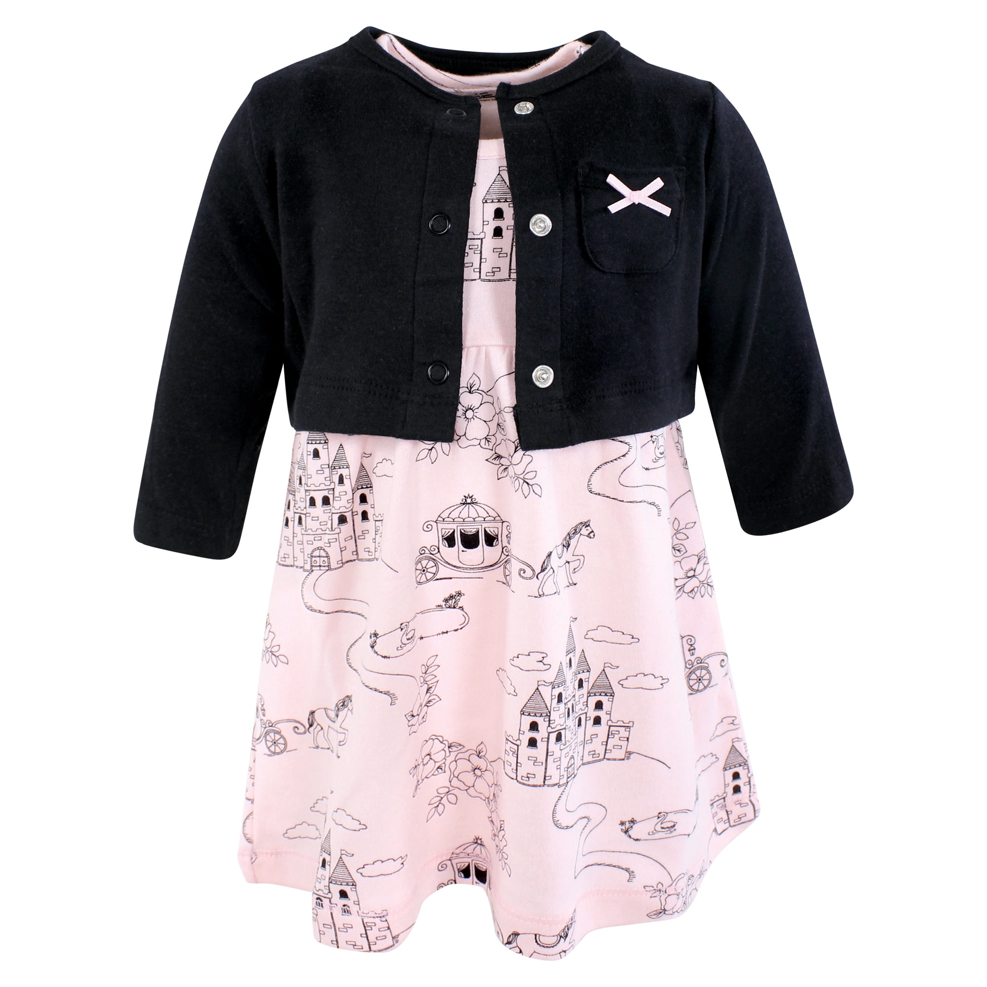 Hudson Baby Infant and Toddler Girls Cotton Dress and Cardigan Set, Fairytale Princess, 3-6 Months