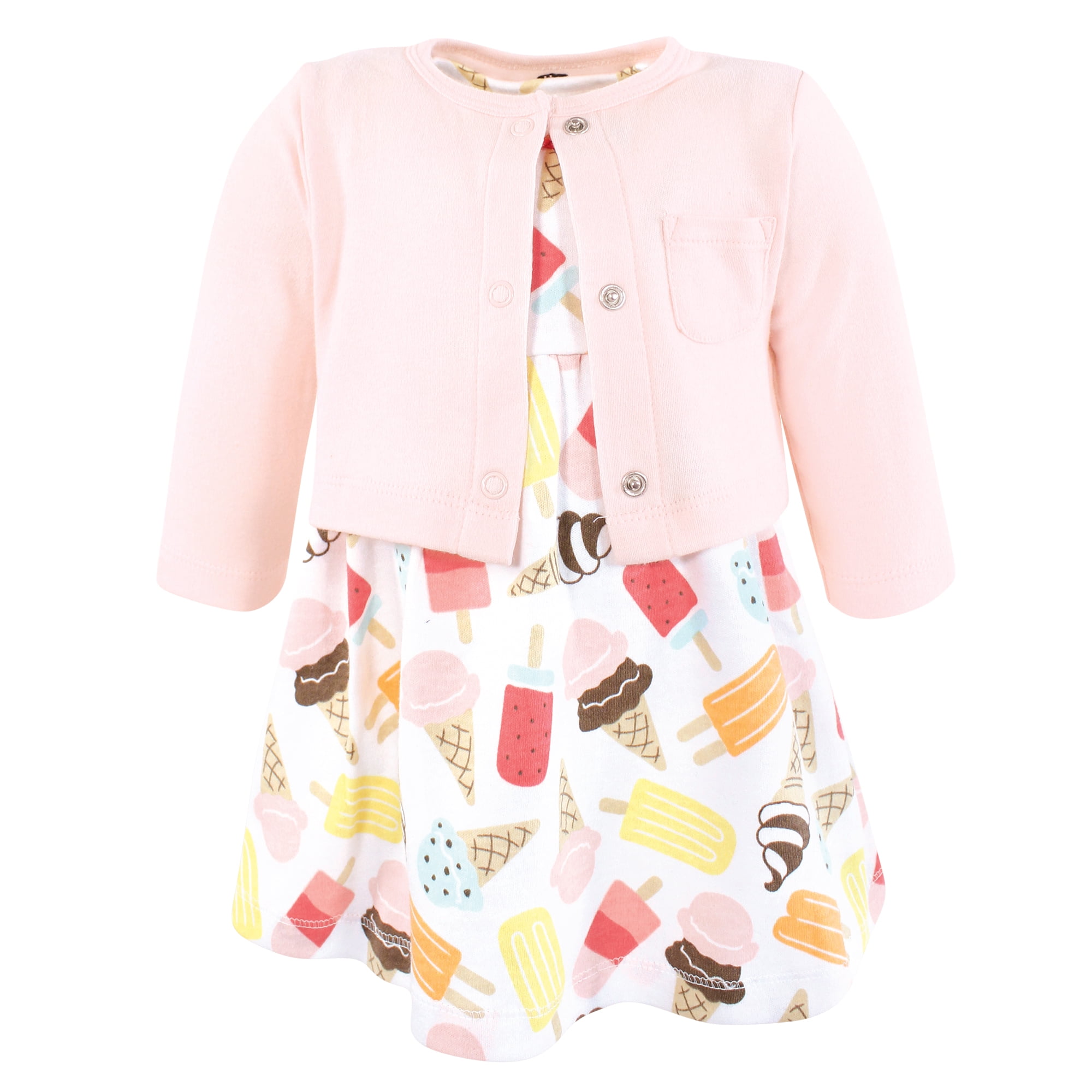 Hudson Baby Infant and Toddler Girls Cotton Dress and Cardigan Set, Ice Cream And Popsicles, 5T