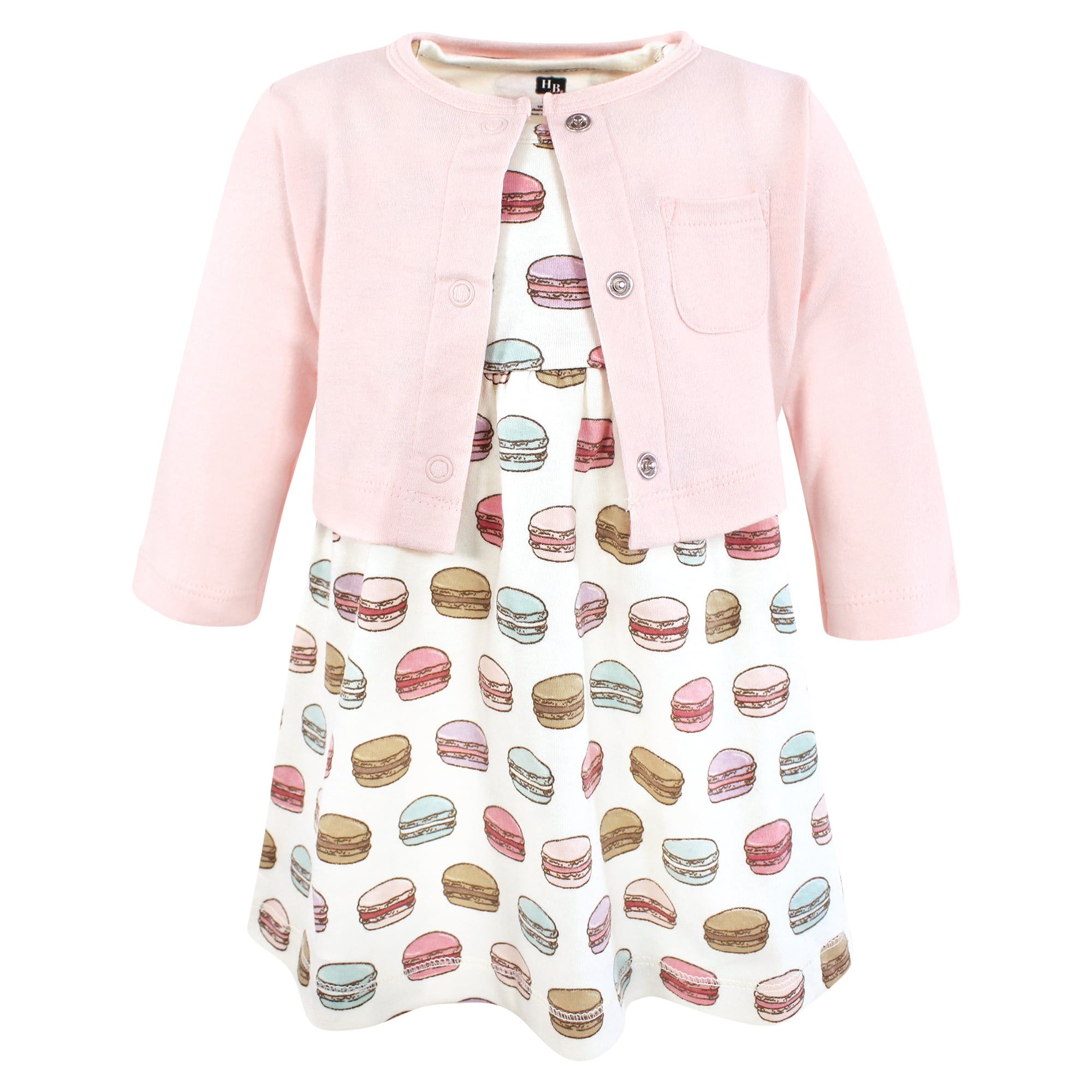 Hudson Baby Infant and Toddler Girls Cotton Dress and Cardigan Set, Macarons, 3T