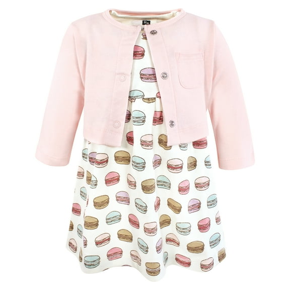 Hudson Baby Infant and Toddler Girls Cotton Dress and Cardigan Set, Macarons, 9-12 Months