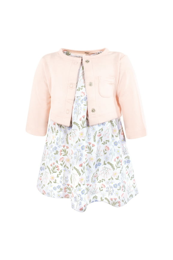 Infant and Toddler Girls Cotton Dress and Cardigan Set, Pastel Wildflower, 6-9 Months