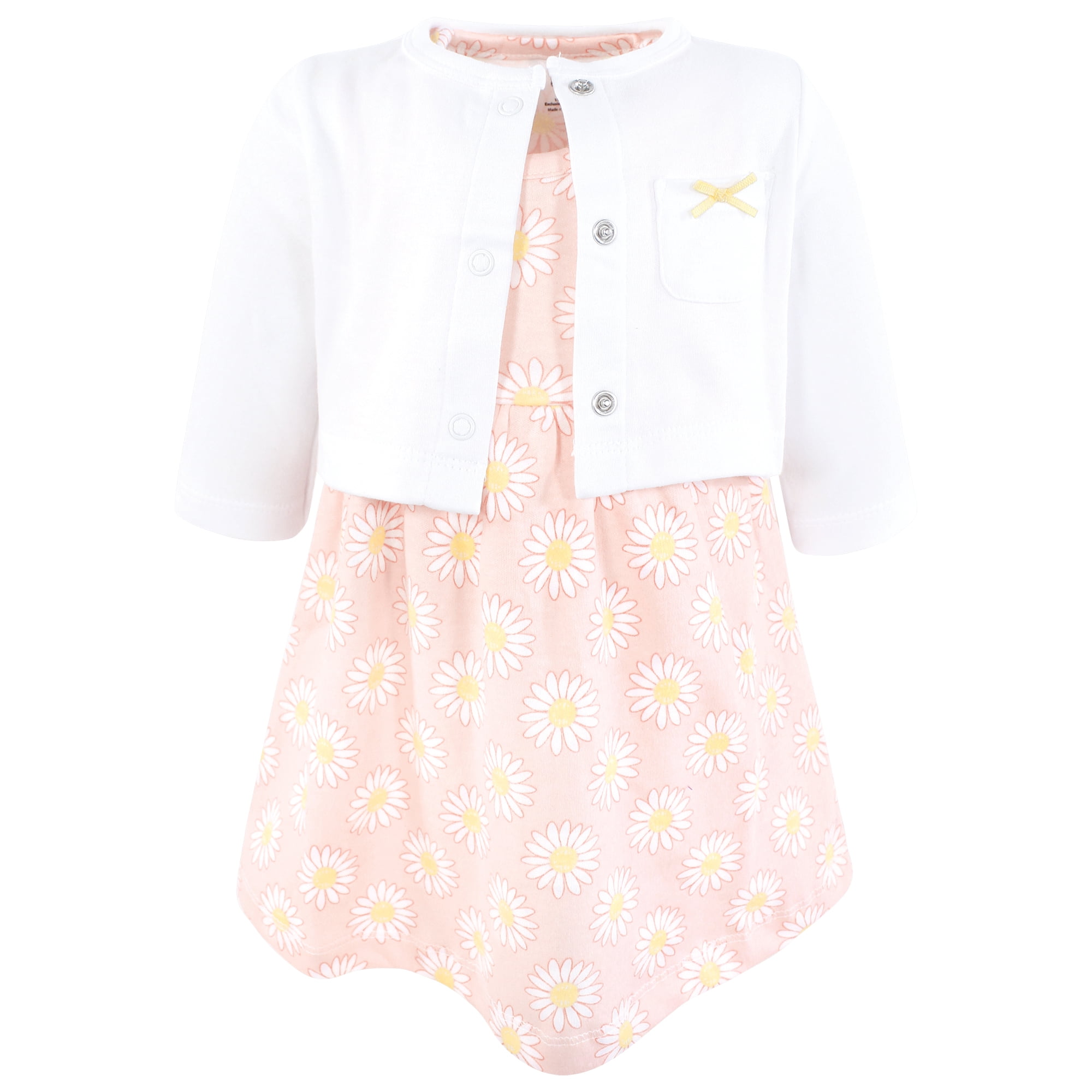 Hudson Baby Infant and Toddler Girls Cotton Dress and Cardigan Set, Pink Daisy, 5T