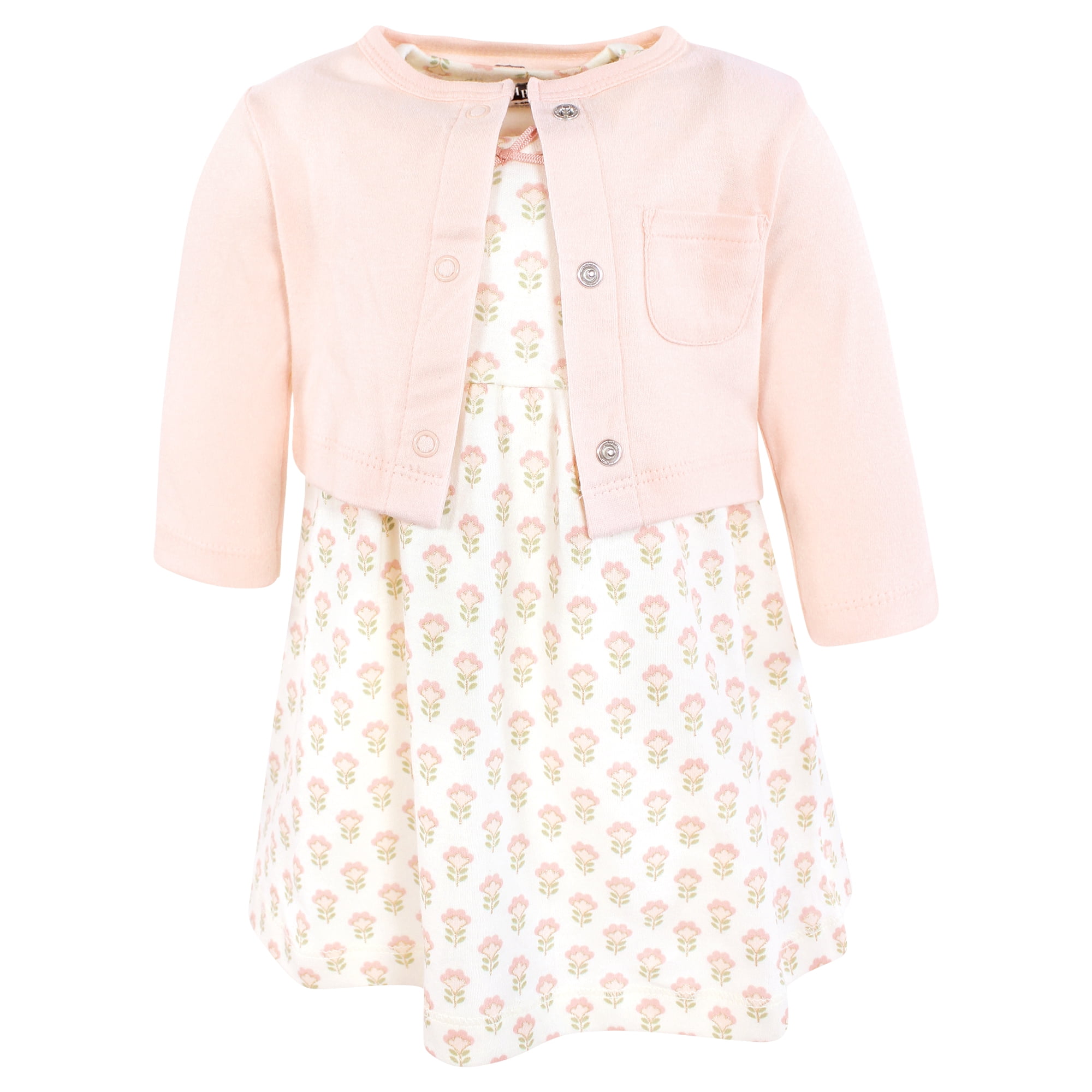 Hudson Baby Infant and Toddler Girls Cotton Dress and Cardigan Set, Soft Ditsy Floral, 3T