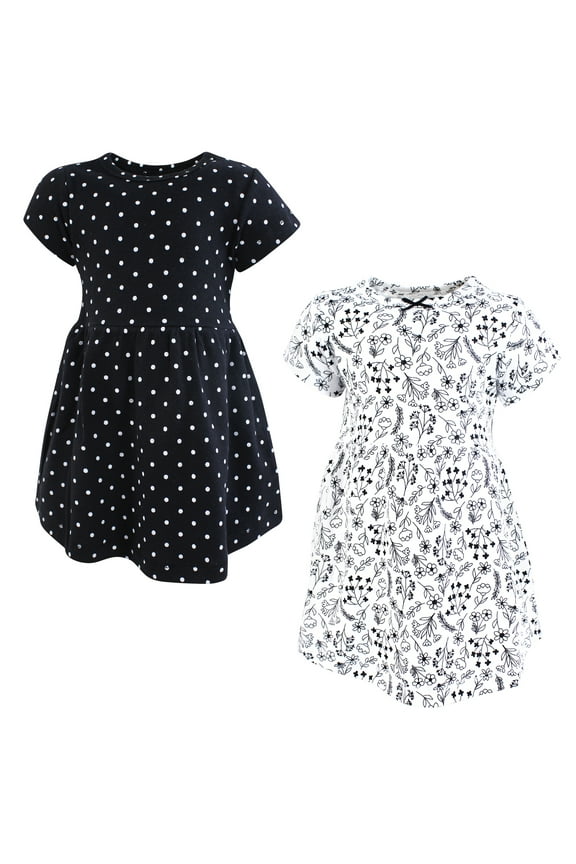 Infant and Toddler Girls Cotton Dresses, Black White Flowers, 6-9 Months