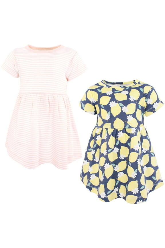 Infant and Toddler Girls Cotton Dresses, Blue Lemon, 0-3 Months