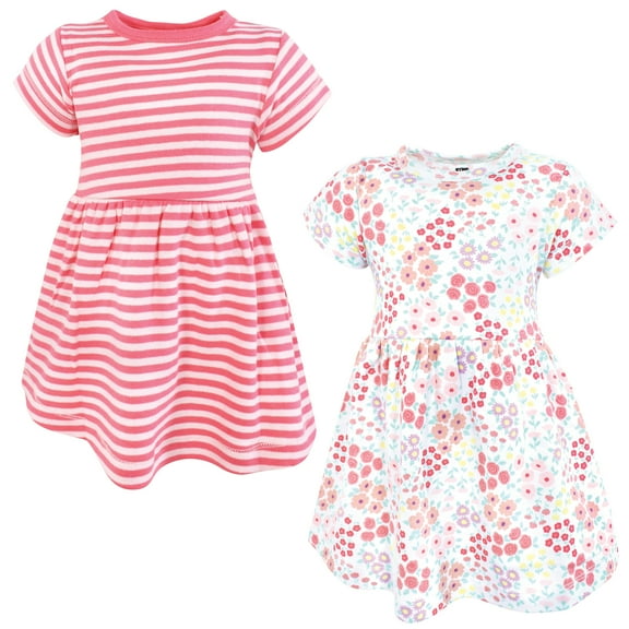 Hudson Baby Infant and Toddler Girls Cotton Dresses, Bright Pink Flower Field, 4T