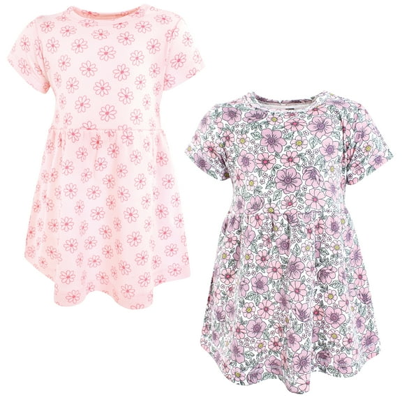 Hudson Baby Infant and Toddler Girls Cotton Dresses, Pink Purple Pretty Floral, 0-3 Months