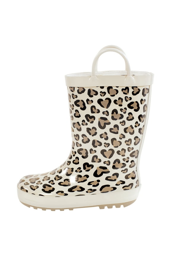 Infant and Toddler Girls Rain Boots, Heart Leopard, 5 Toddler
