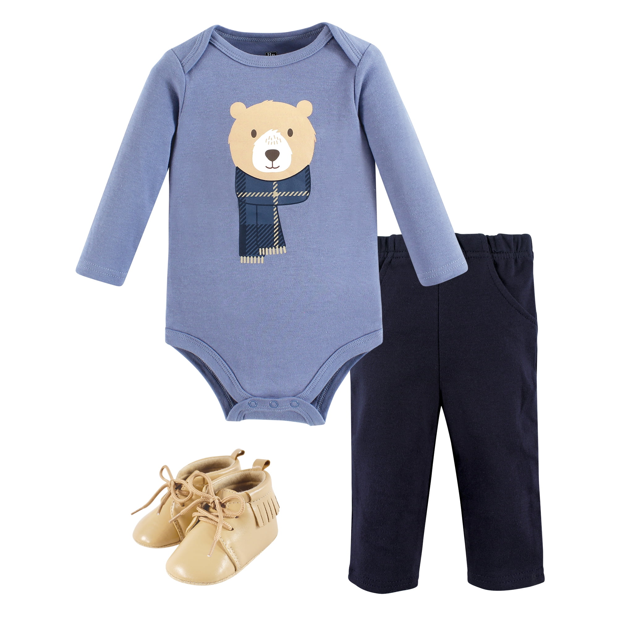 Hudson Baby Long Sleeve Bodysuit And Pant Set with Shoes, 0-18 Months