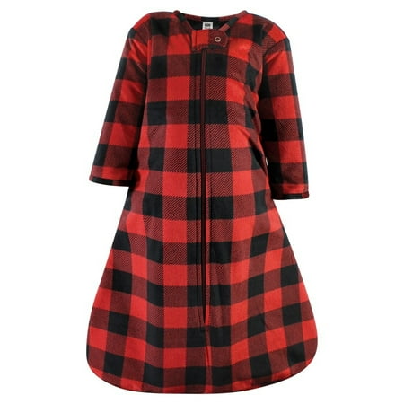 Hudson Baby Long Sleeve Plush Faux Fur Sleeping Bag, Wearable Blanket, Buffalo Plaid, 12-18 Months
