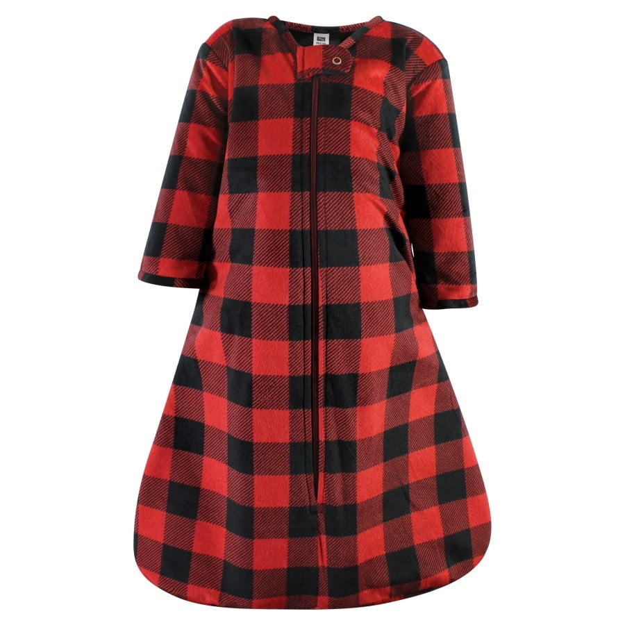 Hudson Baby Long Sleeve Plush Faux Fur Sleeping Bag, Wearable Blanket, Buffalo Plaid, 18-24 Months