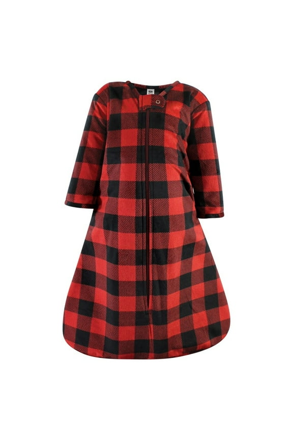 Long Sleeve Plush Faux Fur Sleeping Bag, Wearable Blanket, Buffalo Plaid, 18-24 Months