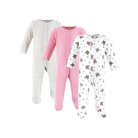 Hudson Baby Long Sleeve Sleep and Play, 3-Pack, Newborn-9 Months