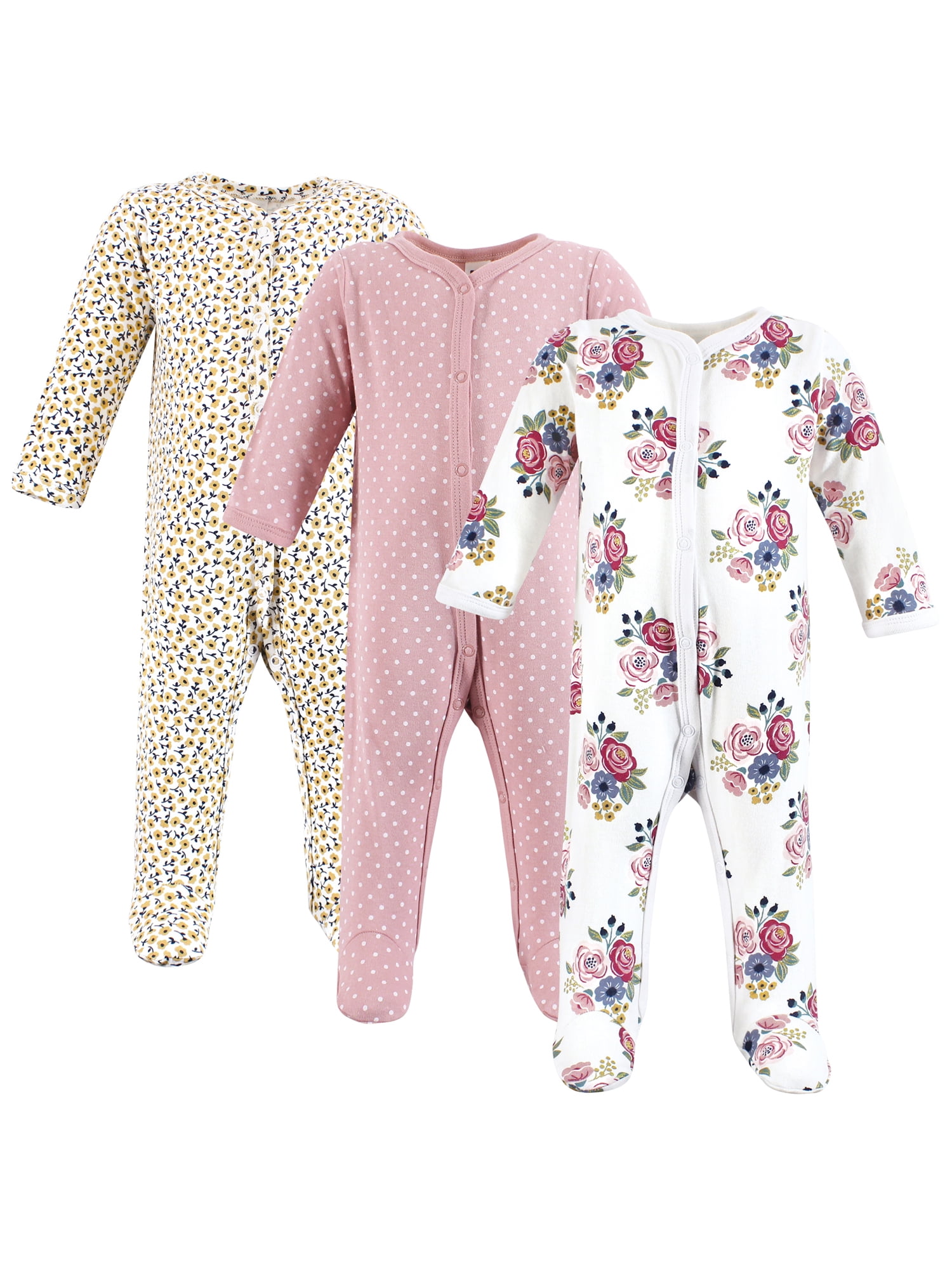 Hudson Baby Long Sleeve Sleep and Play, 3-Pack, Newborn-9 Months