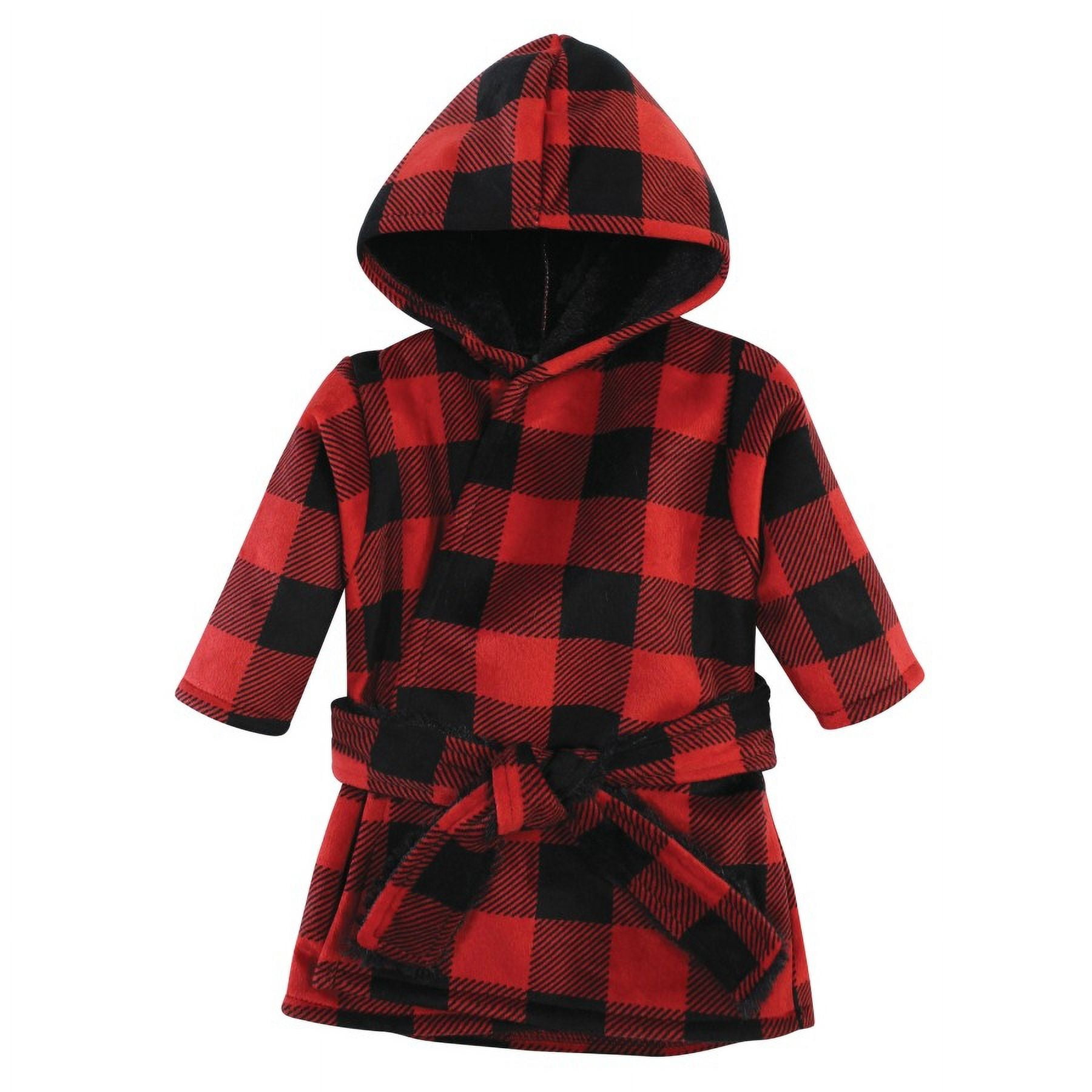 Hudson Baby Mink with Faux Fur Lining Pool and Beach Robe Cover-ups, Buffalo Plaid, 6-12 Months