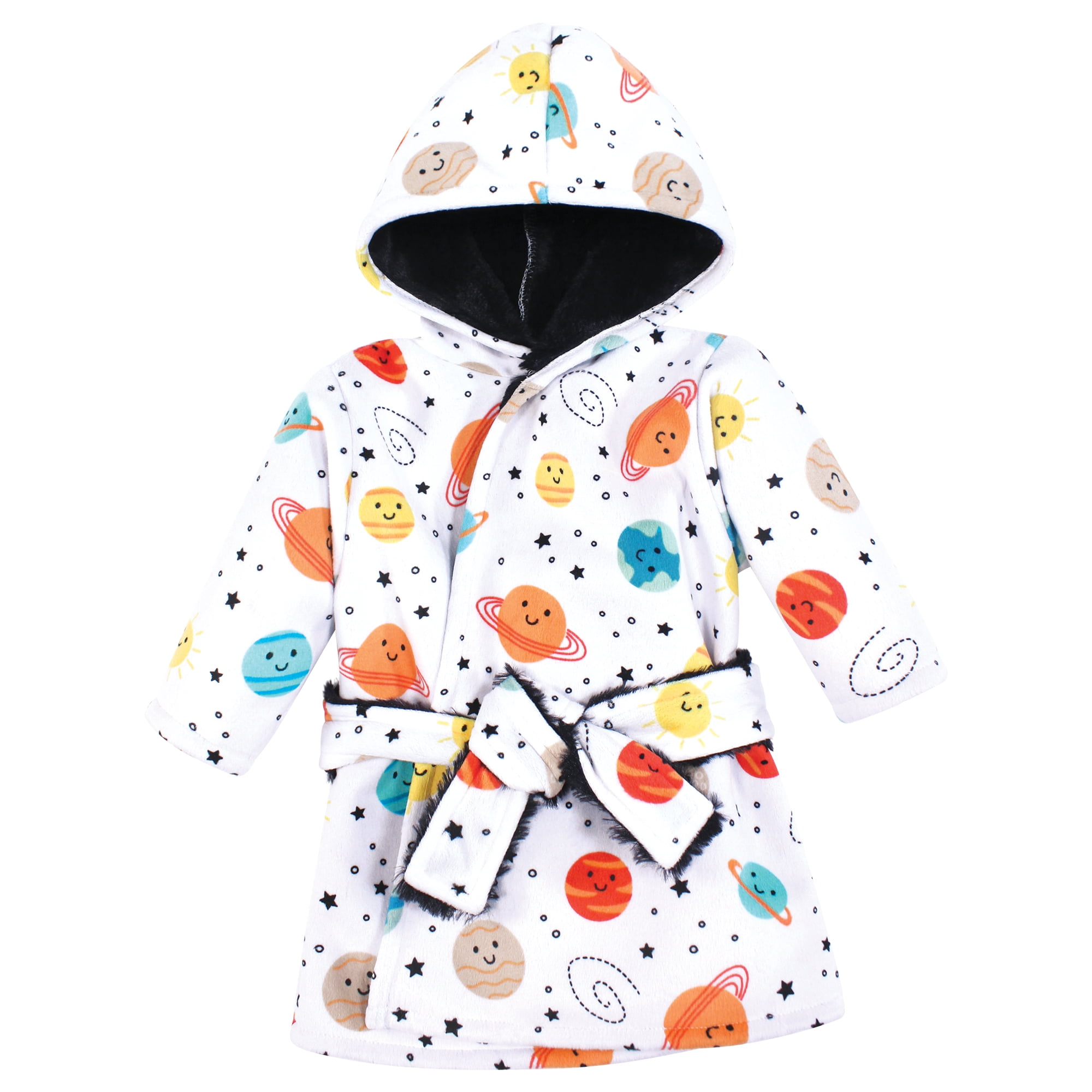 Hudson Baby Mink with Faux Fur Lining Pool and Beach Robe Cover-ups, Happy Planets, 18-24 Months