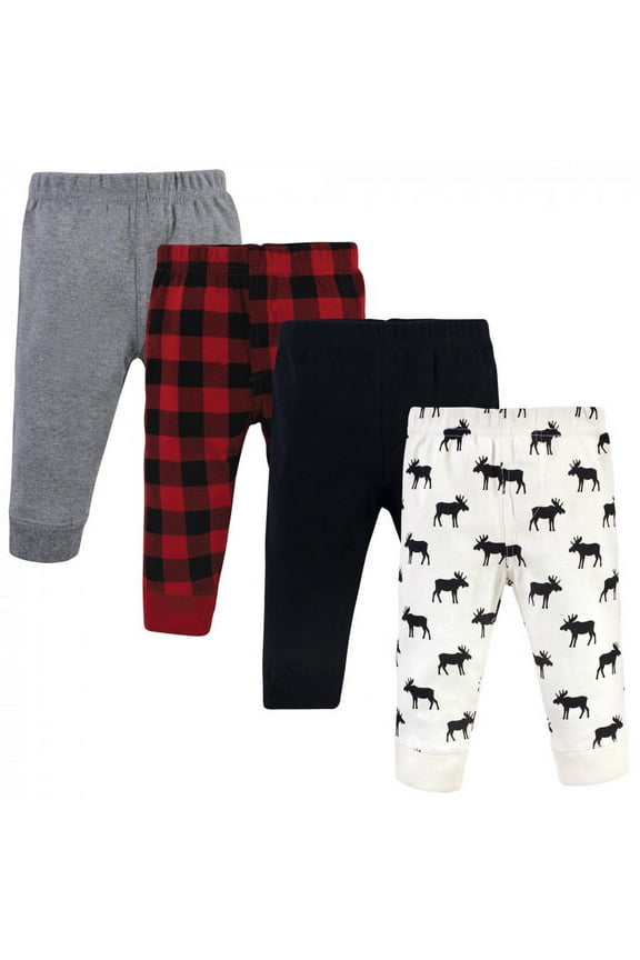 Newborn and Toddler Boy Cotton Pants 4pk, Moose, 0-3 Months