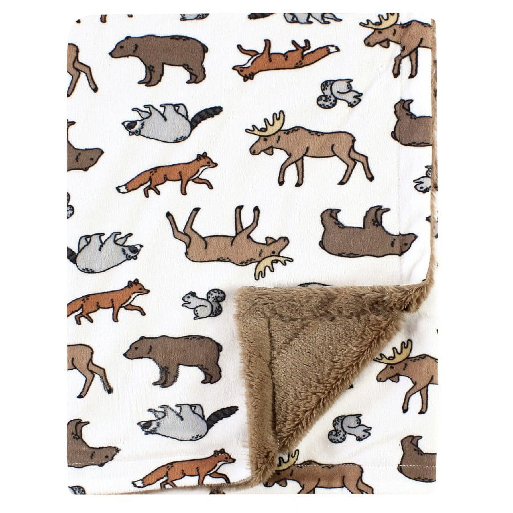 Hudson Baby Plush Blanket with Furry Binding and Back, Animal Adventure, One Size