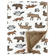 Hudson Baby Plush Blanket with Furry Binding and Back, Animal Adventure, One Size