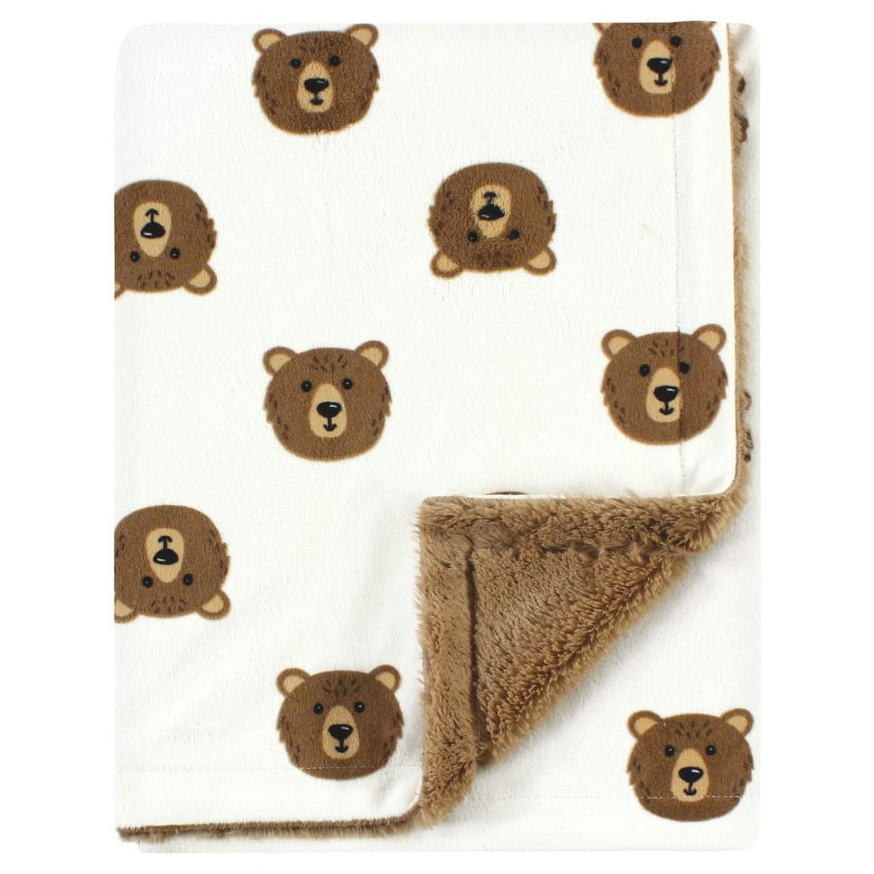 最安価格 Hudson Baby Plush Blanket with Furry Binding and Back, Brown ブランケット・おくるみ