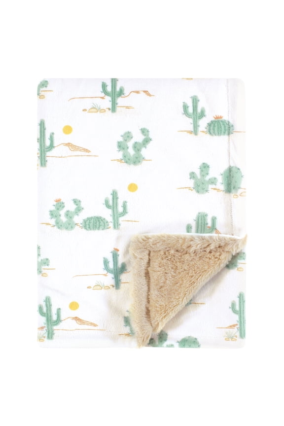 Plush Blanket with Furry Binding and Back, Desert Cactus, One Size