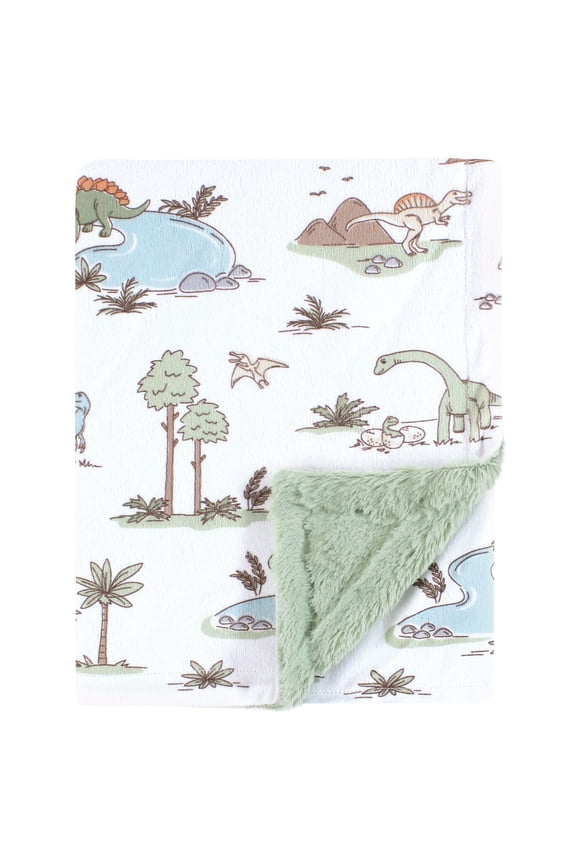 Plush Blanket with Furry Binding and Back, Dinosaur Adventures, One Size