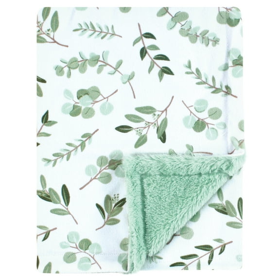 Hudson Baby Plush Blanket with Furry Binding and Back, Eucalyptus, One Size