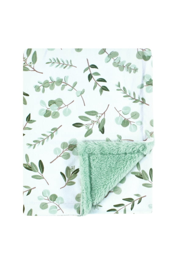 Plush Blanket with Furry Binding and Back, Eucalyptus, One Size