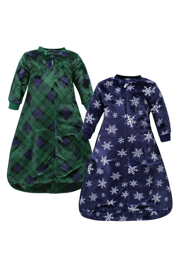 Plush Long-Sleeve Sleeping Bag, Sack, Wearable Blanket, Navy Snowflake, 0-9 Months