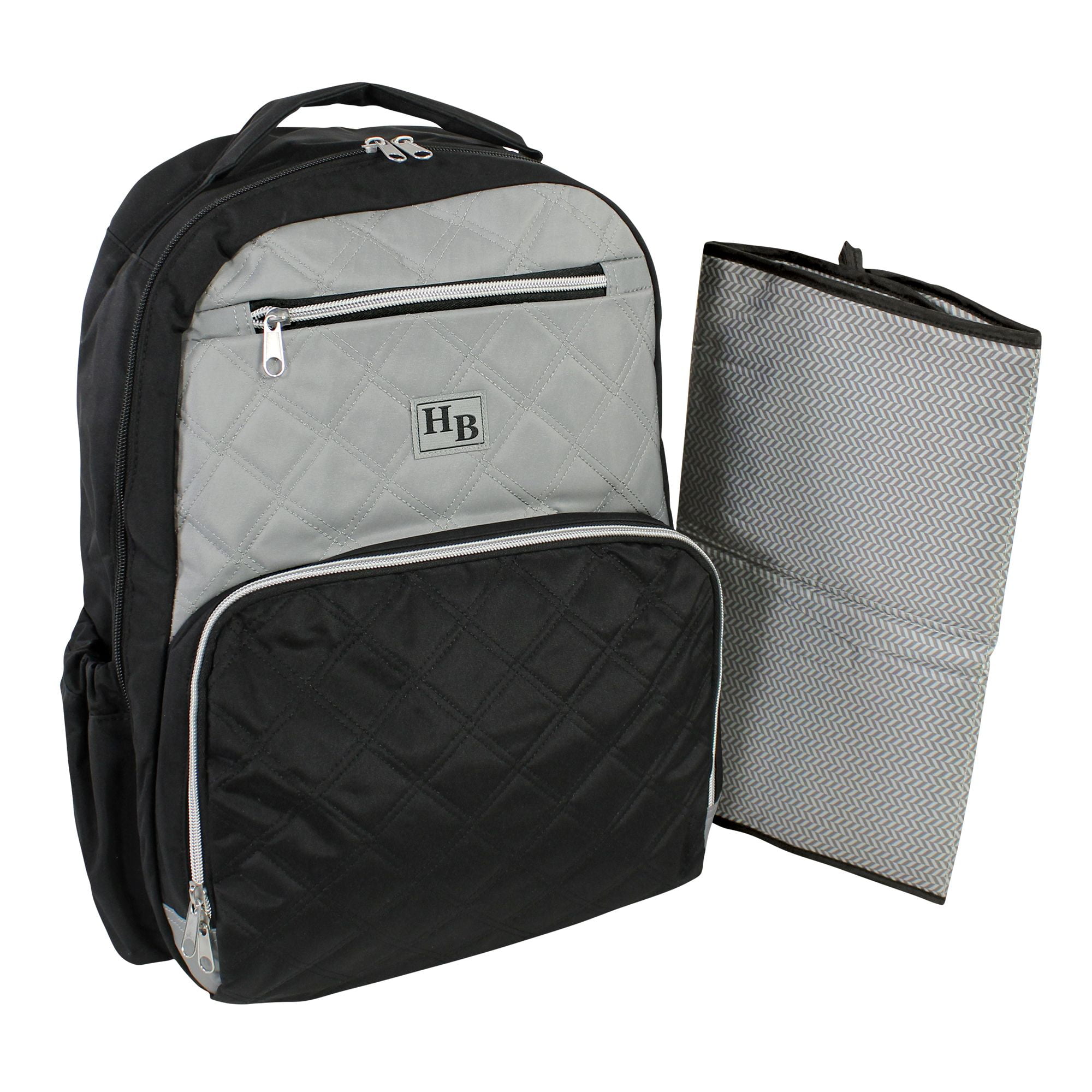 Hudson Baby Premium Diaper Bag Backpack and Changing Pad, Black Gray, One Size