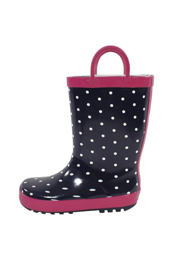 Rain Boots, Navy Dots Pink, 4 Youth