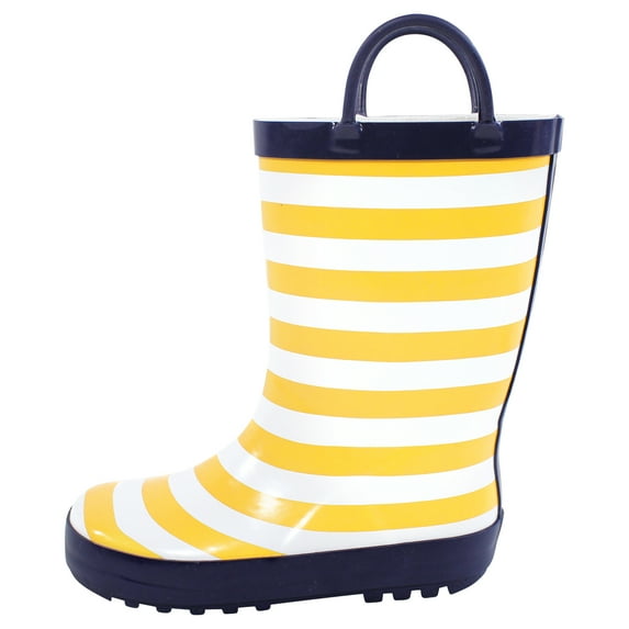 Hudson Baby Rain Boots, Yellow Navy Stripe, 4 Toddler